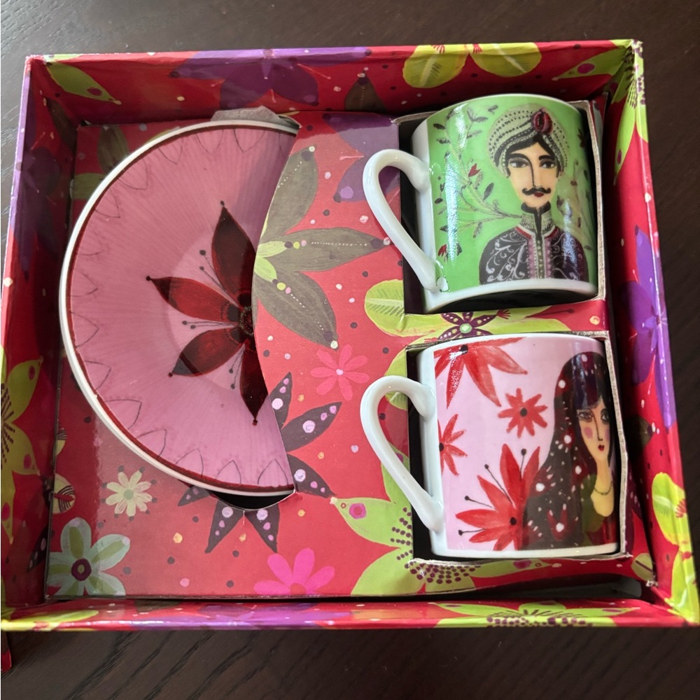 Colorful Mug and Saucer Set